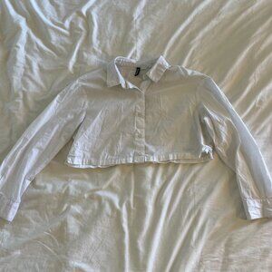 H&M divided cropped white cotton shirt